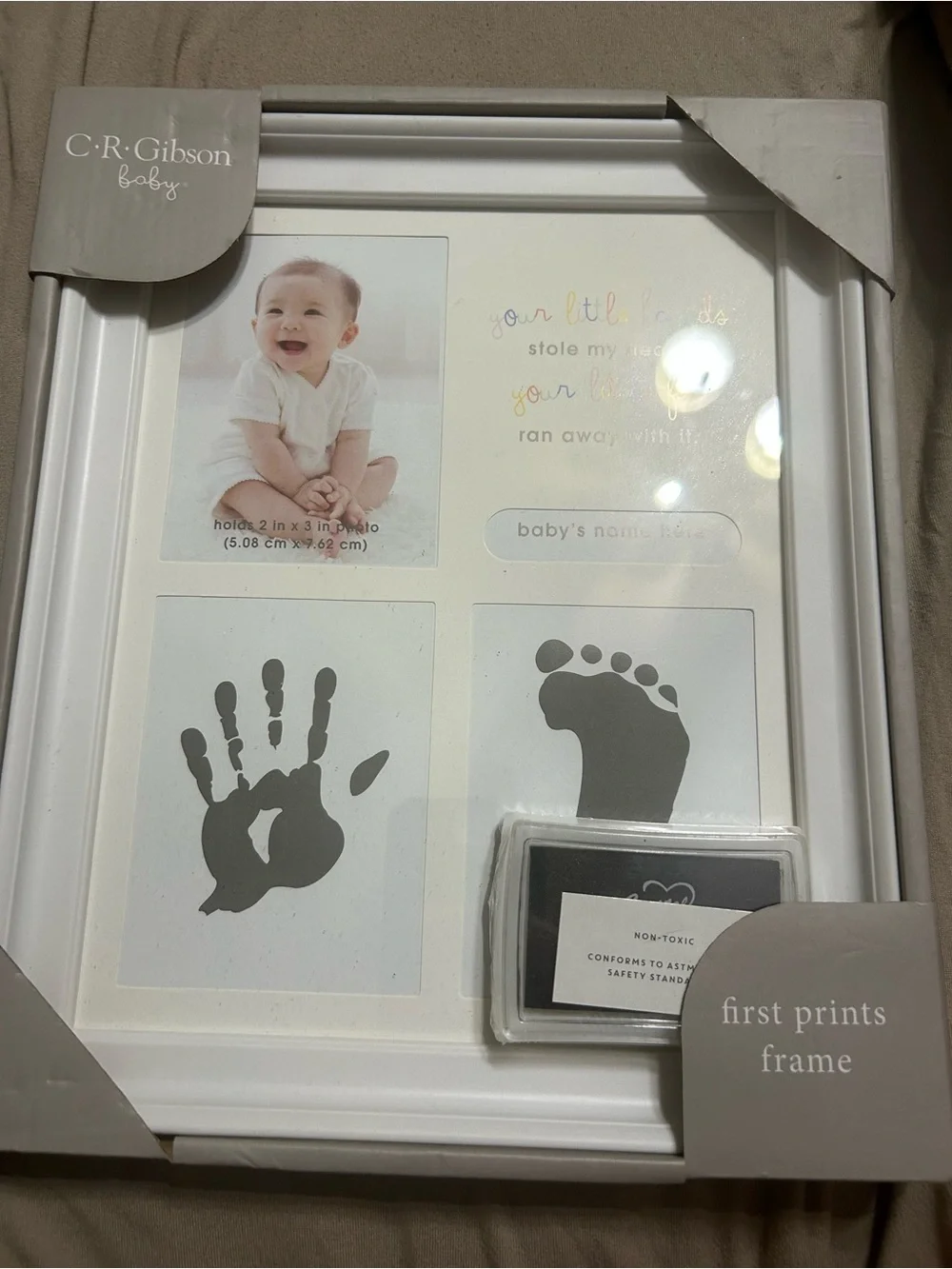 CR Gibson first prints baby frame gray new in box feet and hand prints